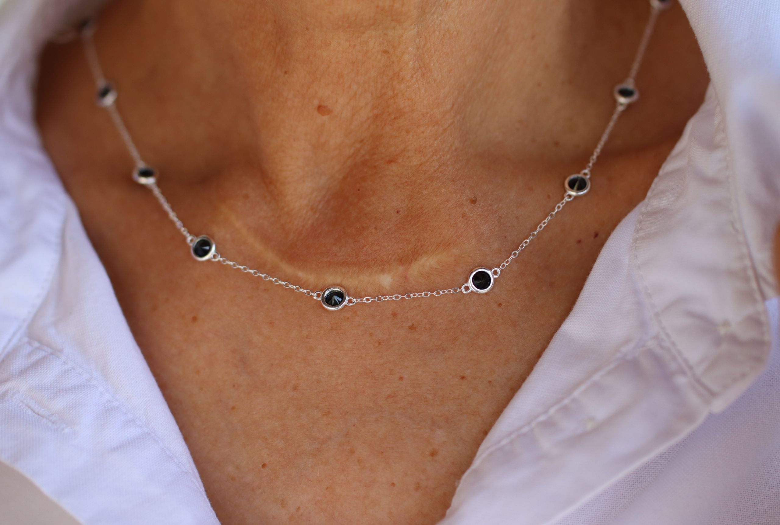 Feine Forzatina-Kette mit schwarzen Zirkonia-Steinen