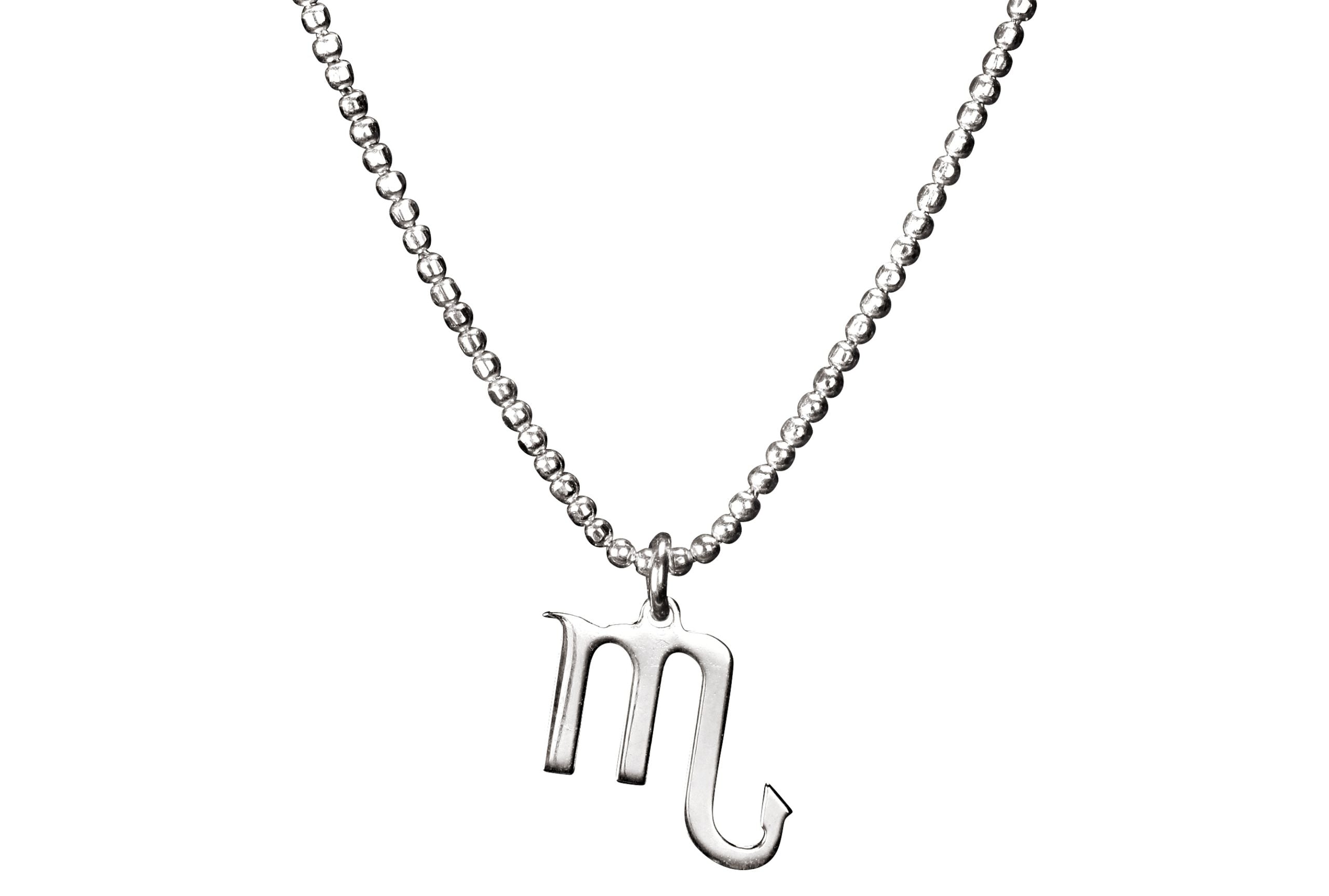 Diamantierte Kugelkette mit Sternzeichen Anhänger Skorpion aus Silber.