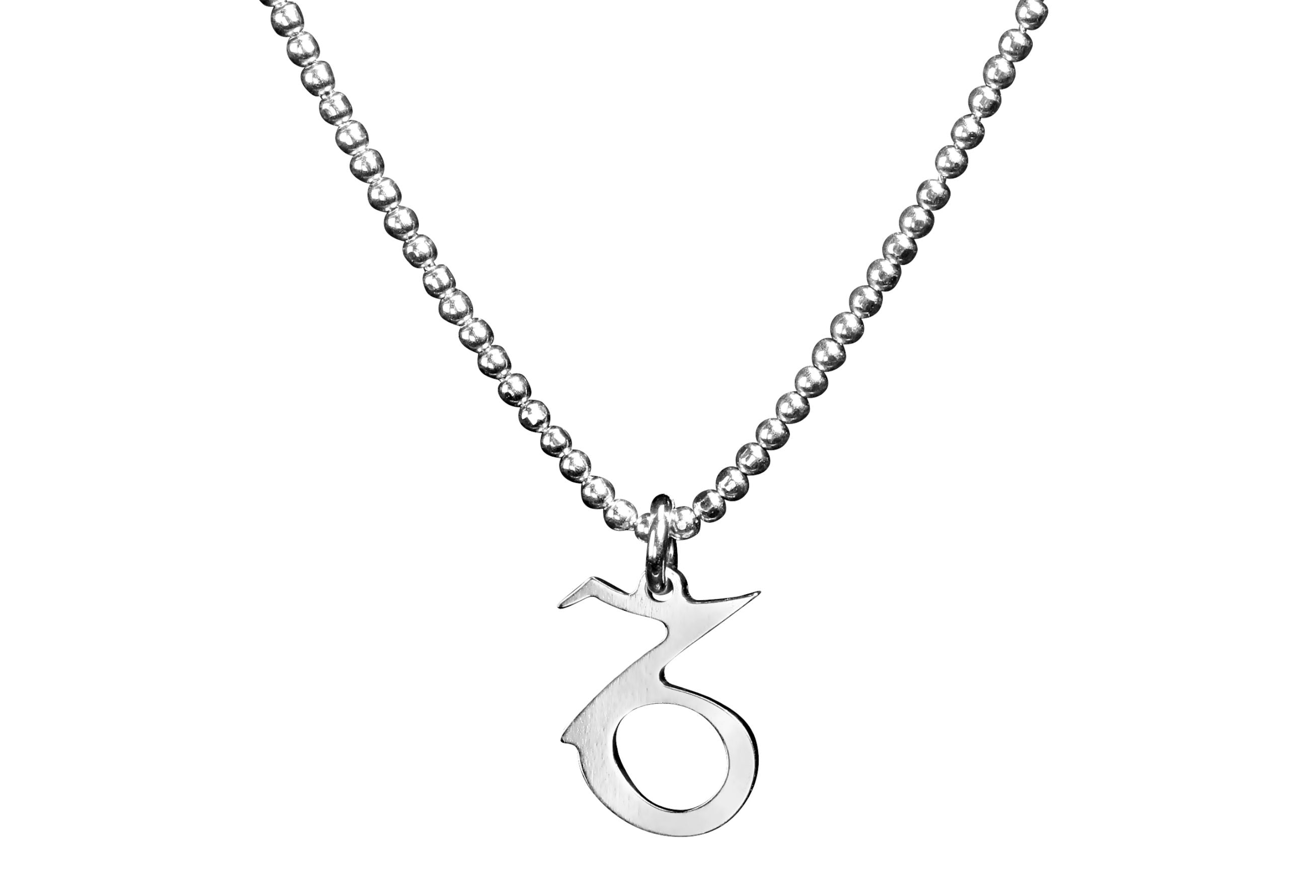 Diamantierte Kugelkette mit Sternzeichen Anhänger Steinbock aus Silber.