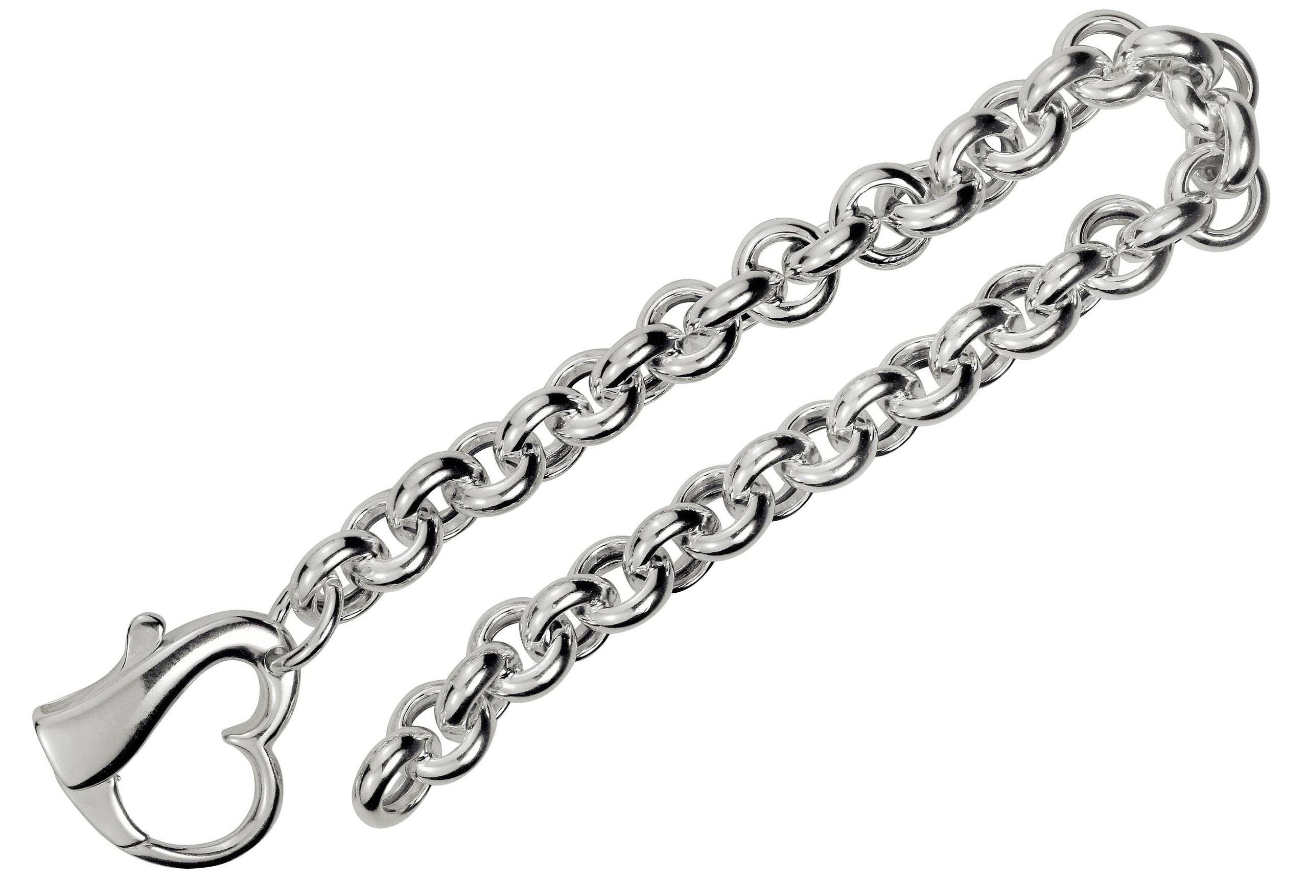Ein massives Herzarmband aus Silber für Damen mit einem dekorativen Herz als Verschluss.