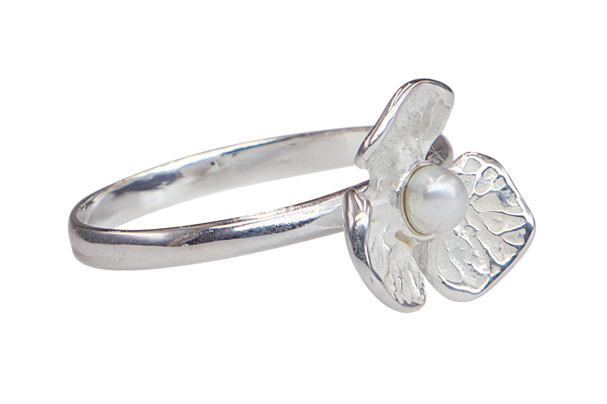 Schmaler Ring "Blüte mit Perle"