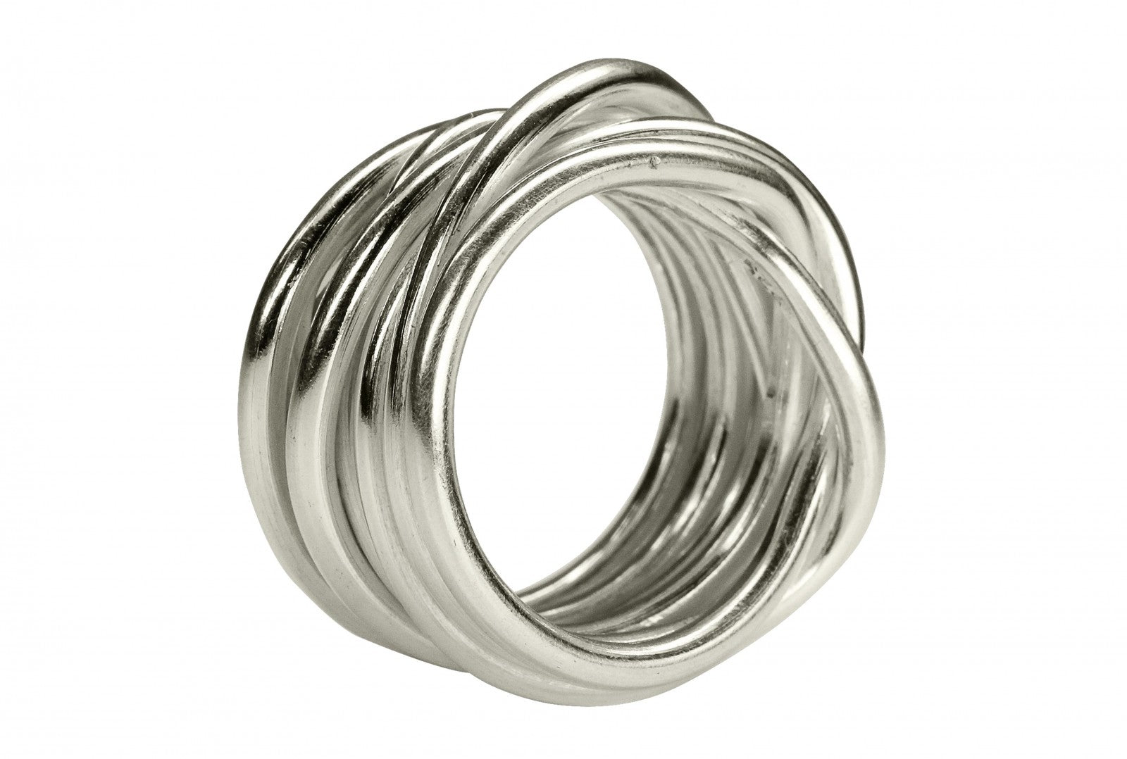 Wickelring aus Silber aus sieben einzelnen Silbersträngen, die fest miteinander verbunden sind und dabei zusammen einen Ring formen, in den Größen von 64 bis 70.