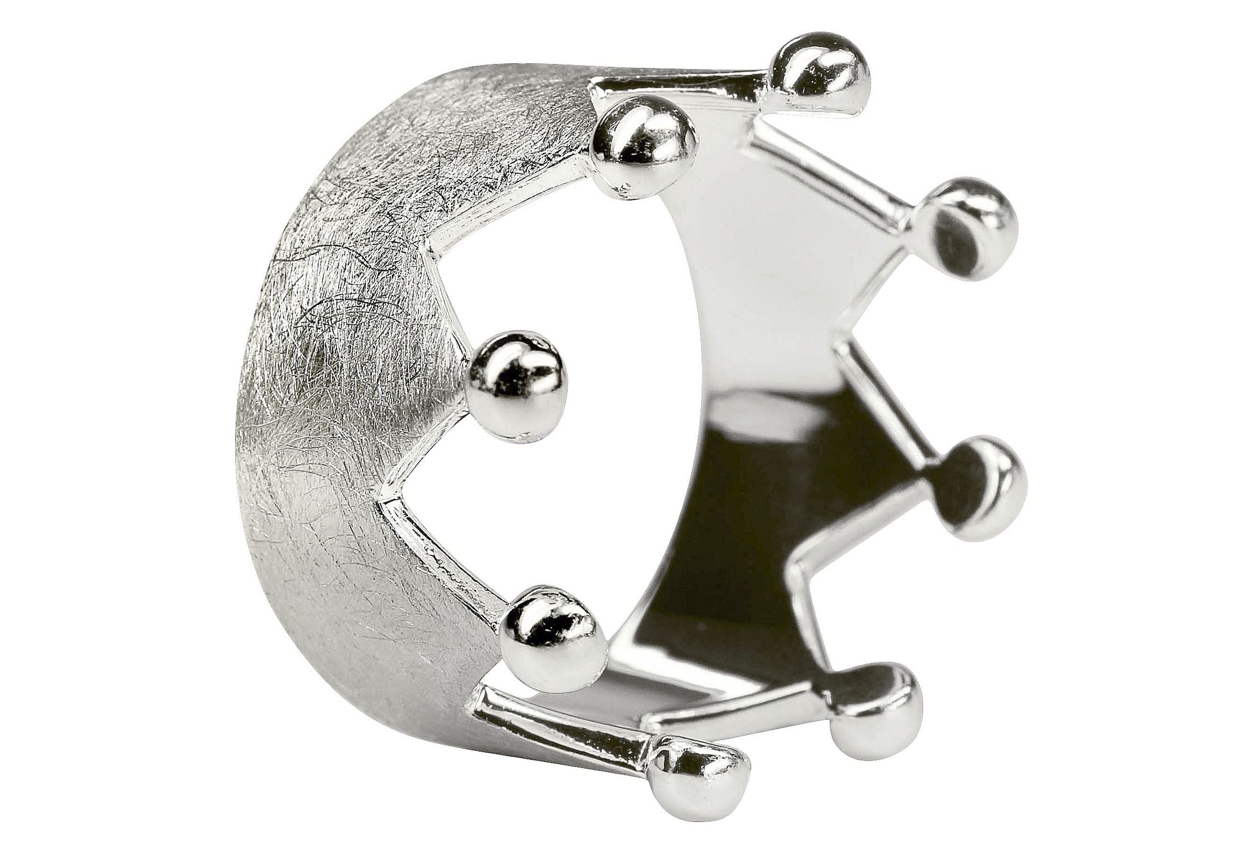 Silberner Kronenring mit acht Zacken. Der Ring ist innen glänzend und außen gebürstet.