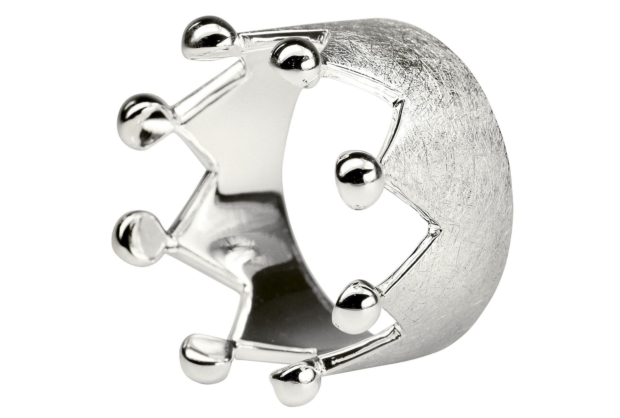 Silberner Kronenring mit acht Zacken. Der Ring ist innen glänzend und außen gebürstet.