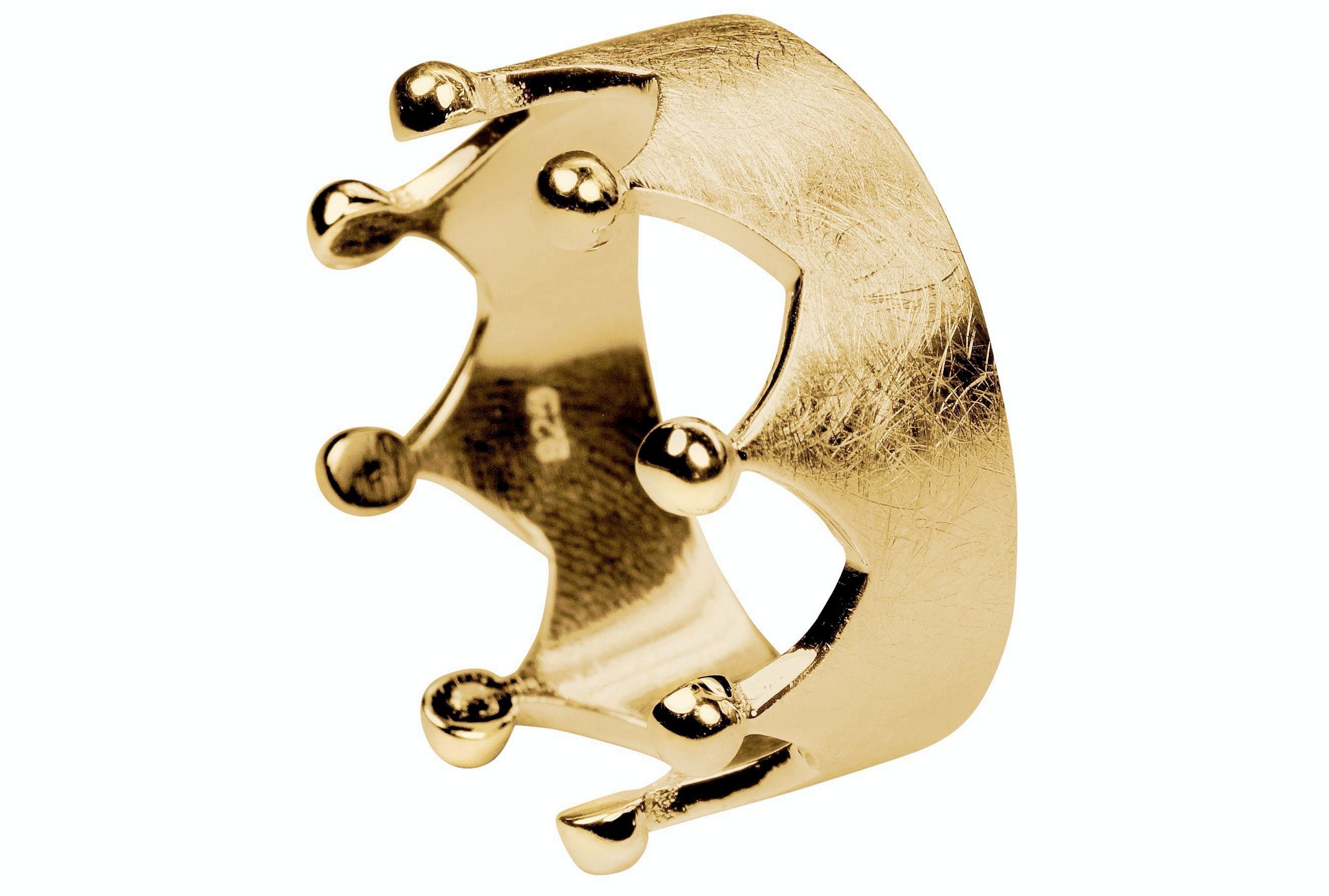 Ein Kronenring in den Größen 64 bis 70 mit acht Zacken und acht Kügelchen an der Spitze, gefertigt aus Silber und mit Gold plattiert.