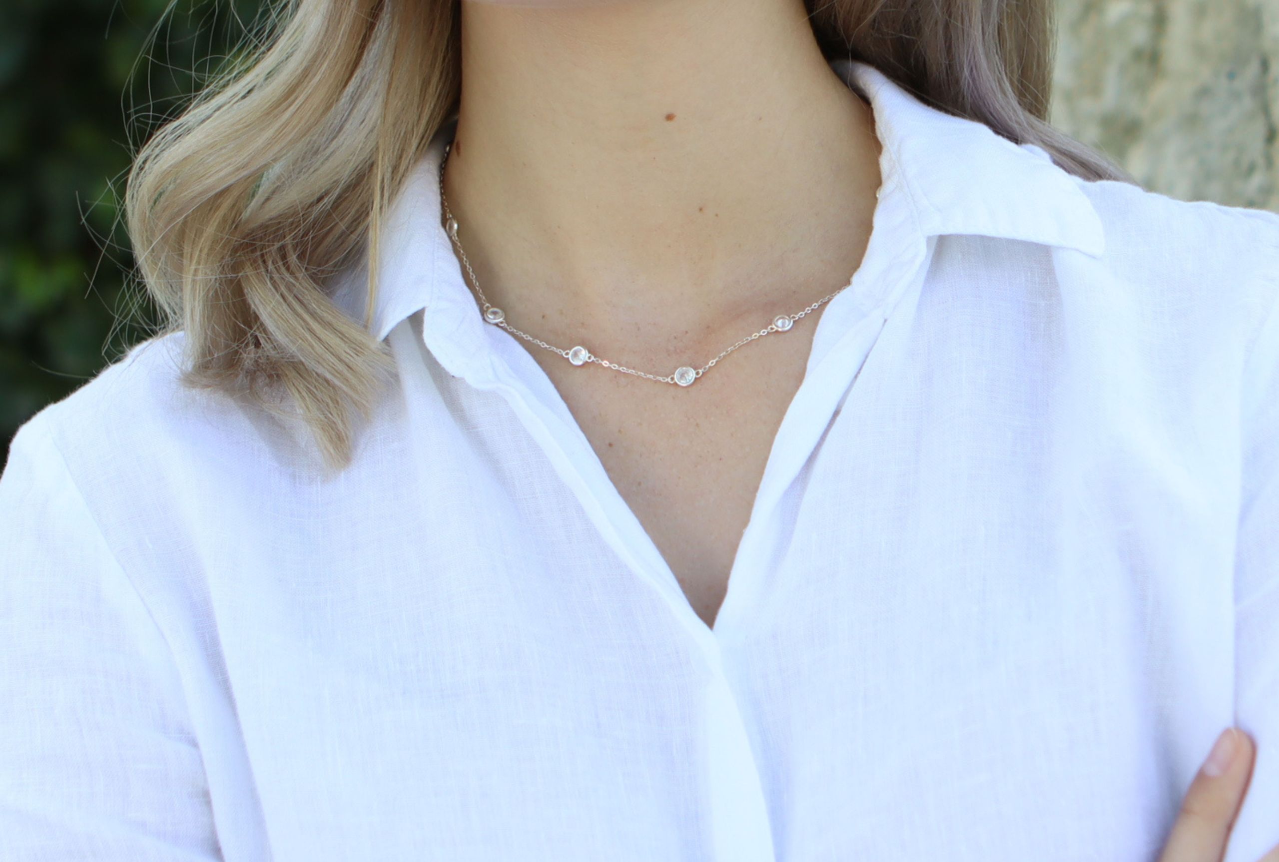 Feine Forzatina-Kette mit weißen Zirkonia-Steinen