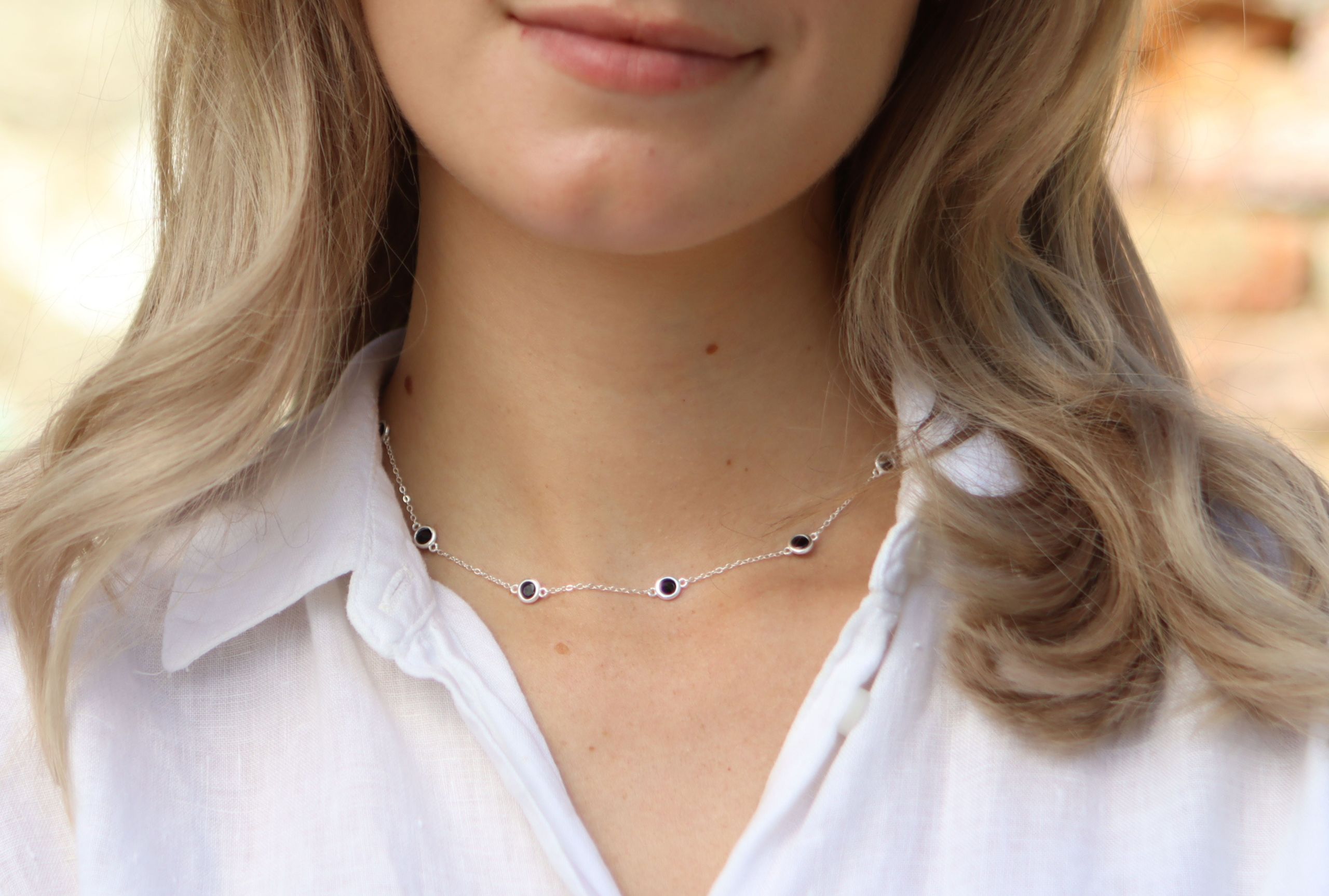 Feine Forzatina-Kette mit schwarzen Zirkonia-Steinen