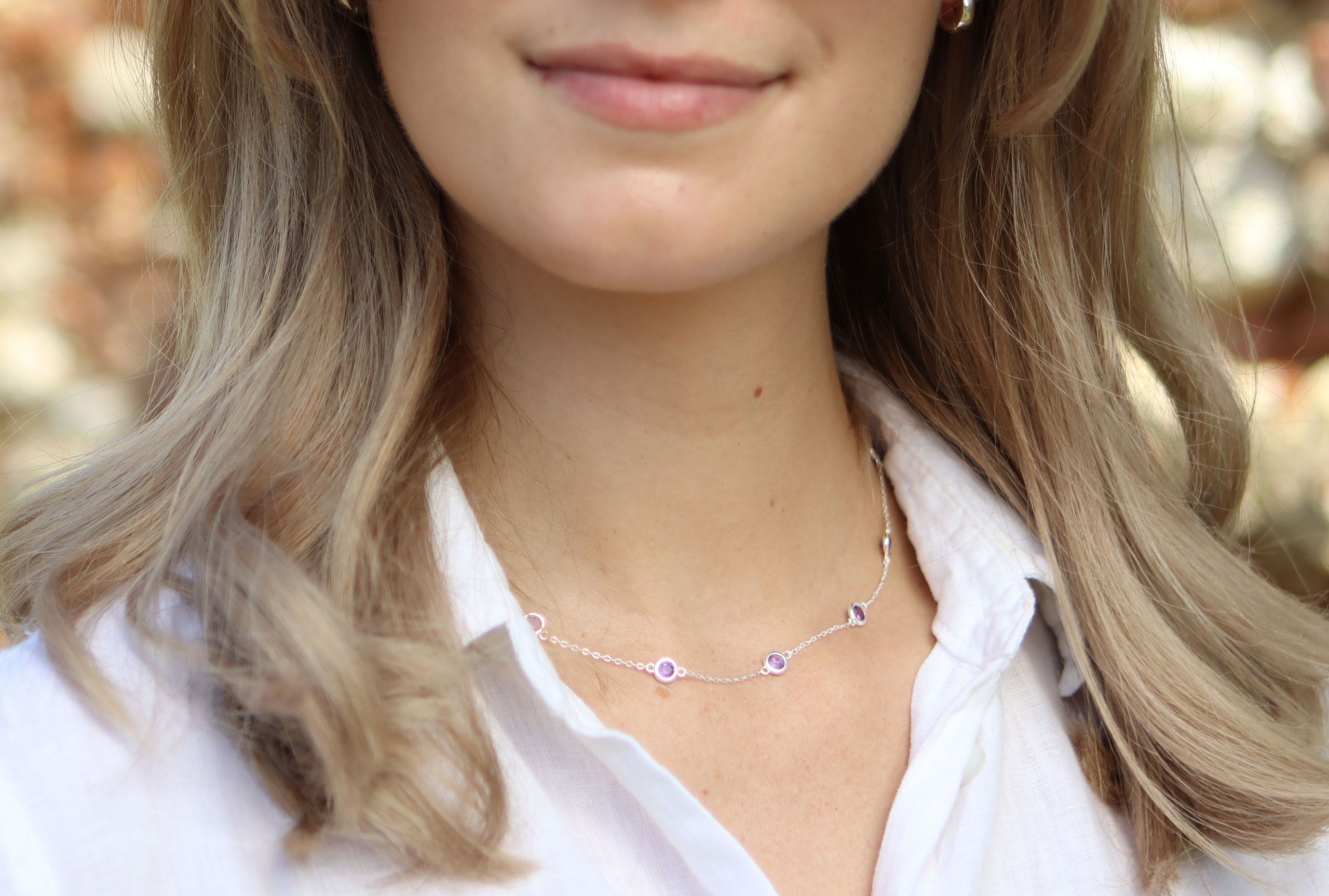 Feine Forzatina-Kette mit violetten Zirkonia-Steinen