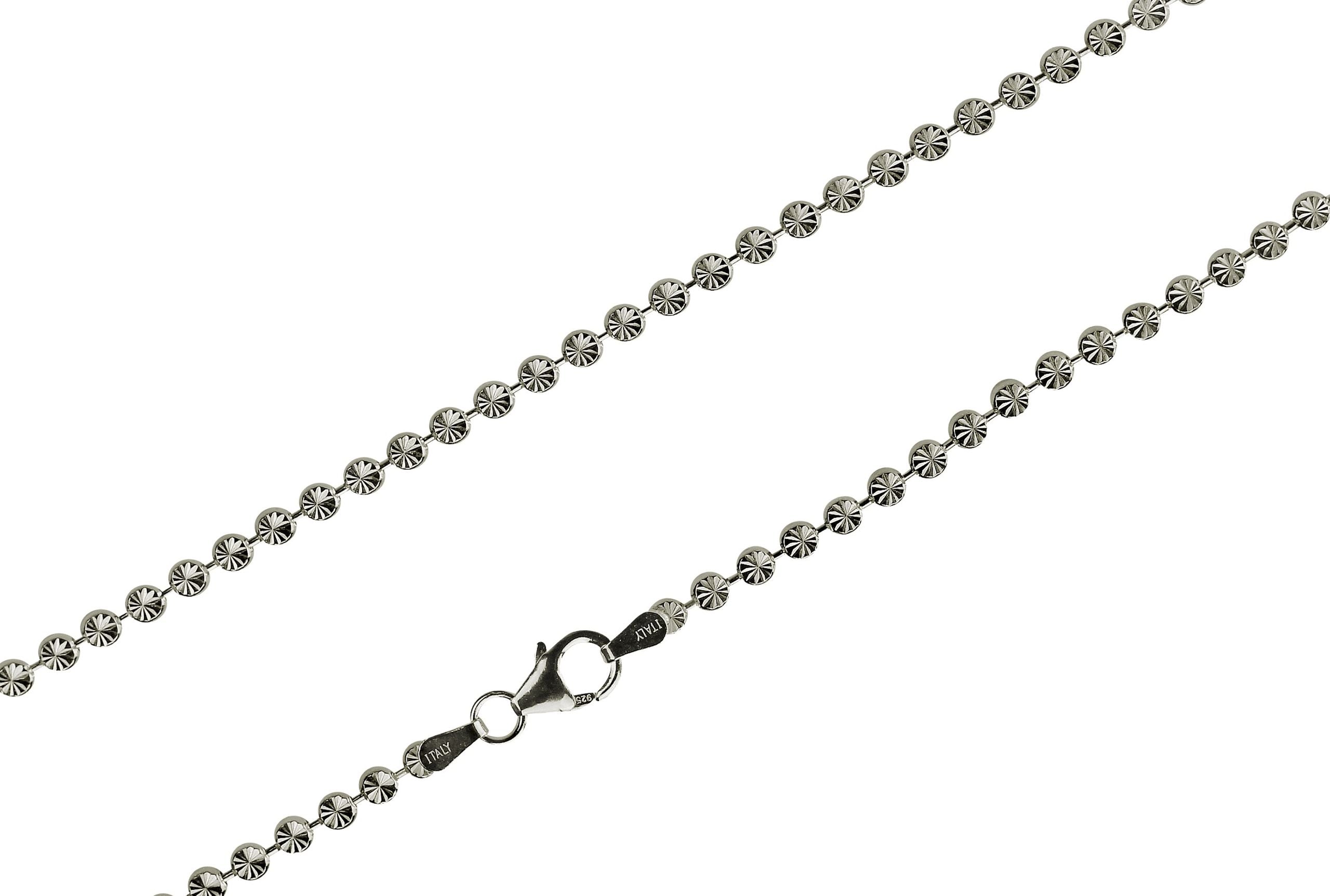 Eine Collier Kette mit Gliedern in Blütenform aus Silber für Damen mit einem Karabinerverschluss.