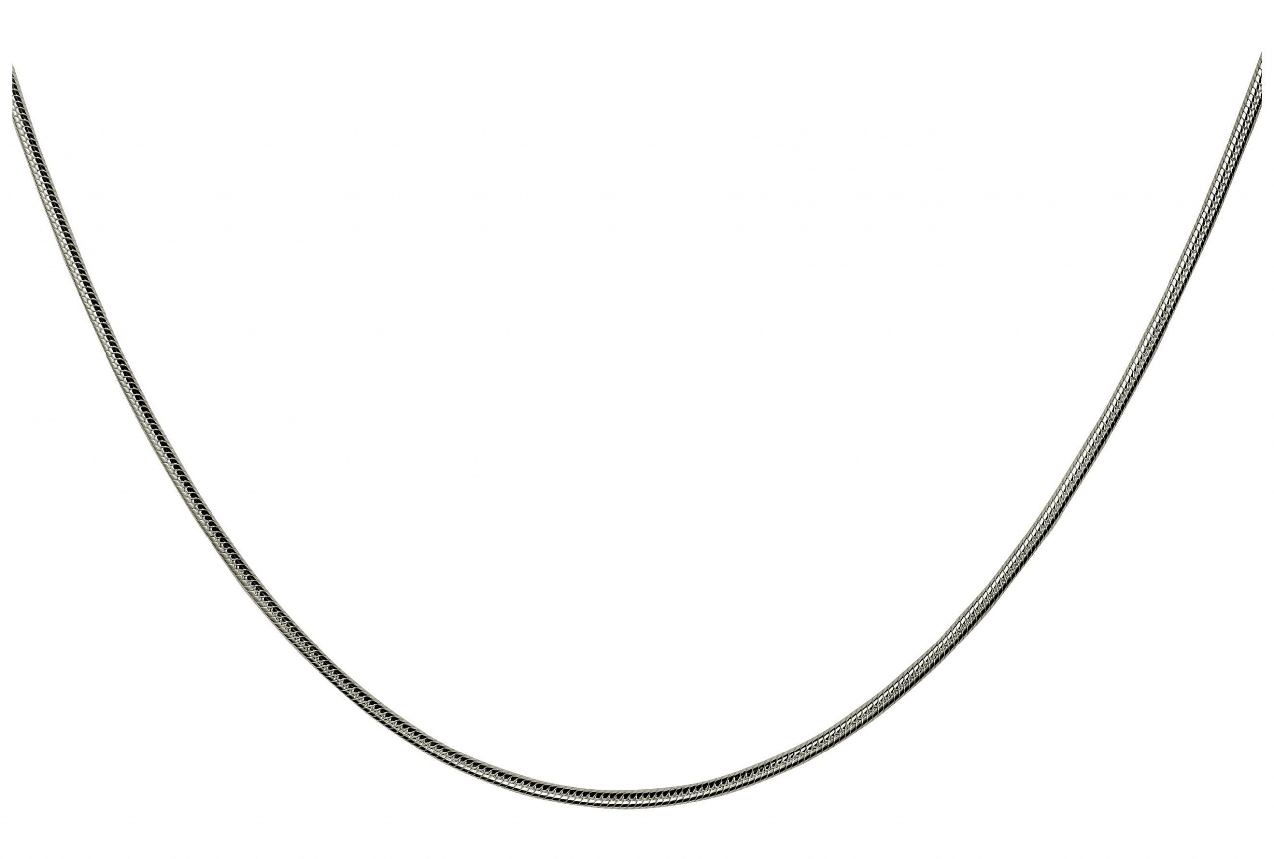 Eine klassische Schlangenkette aus Silber für Damen mit glänzender Oberfläche und einem Karabinerverschluss.