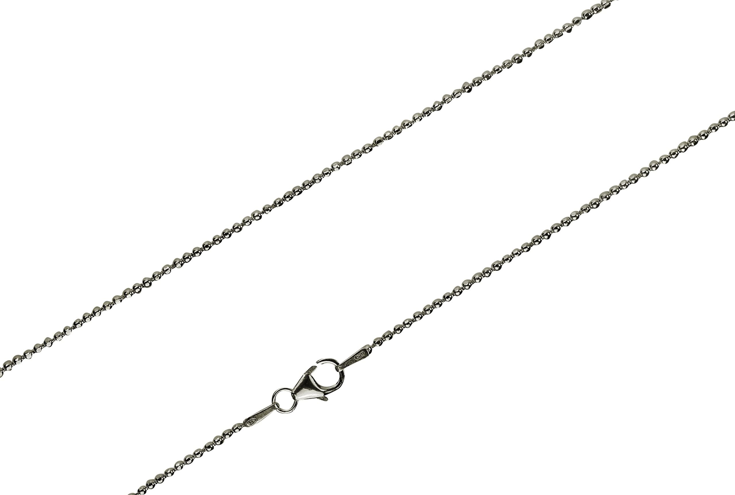 Eine diamantierte Kugelkette aus Silber für Damen. Die Kette ist raffiniert anschliffen und glitzert.