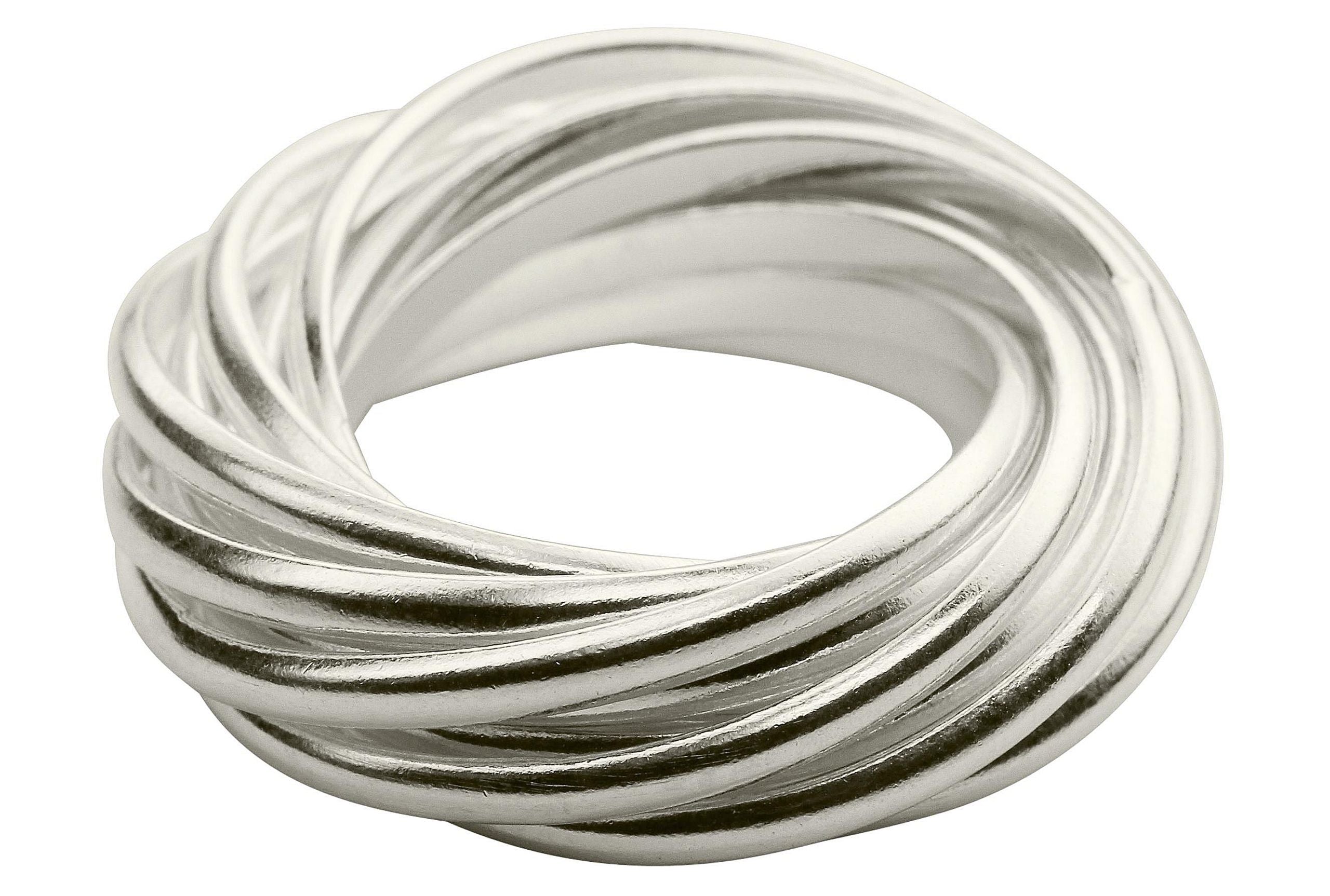 Mehrfachring für Damen aus Silber, bestehend aus zwölf einzelnen kleinen Ringen mit glänzender Oberfläche.