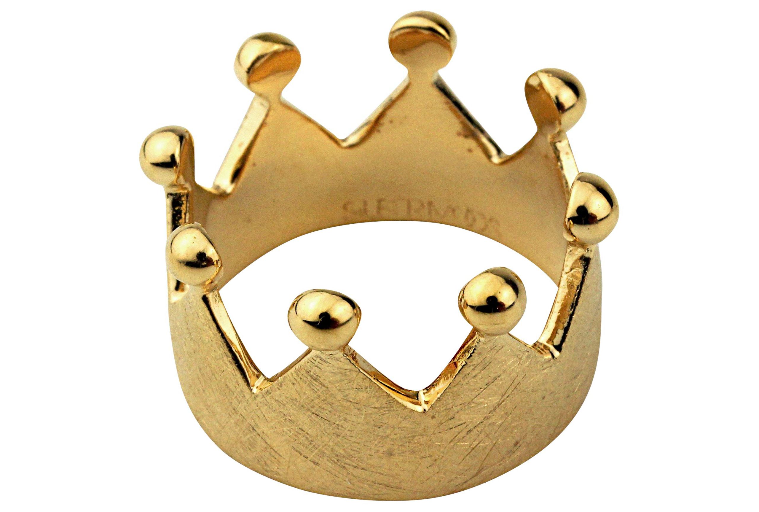 Ein Kronenring mit acht Zacken und acht Kügelchen an der Spitze, gefertigt aus Silber und mit Gold plattiert.