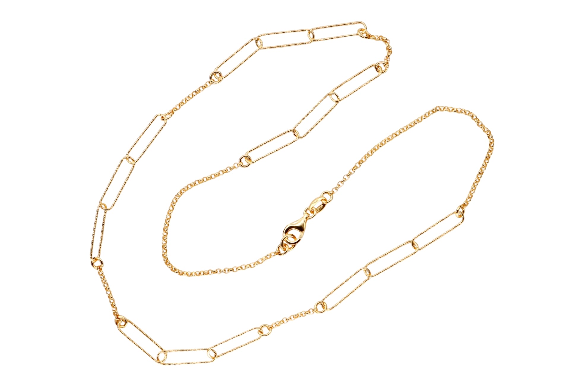 Feine Kette mit diamantierten Paperclip-Elementen vergoldet - 45 cm