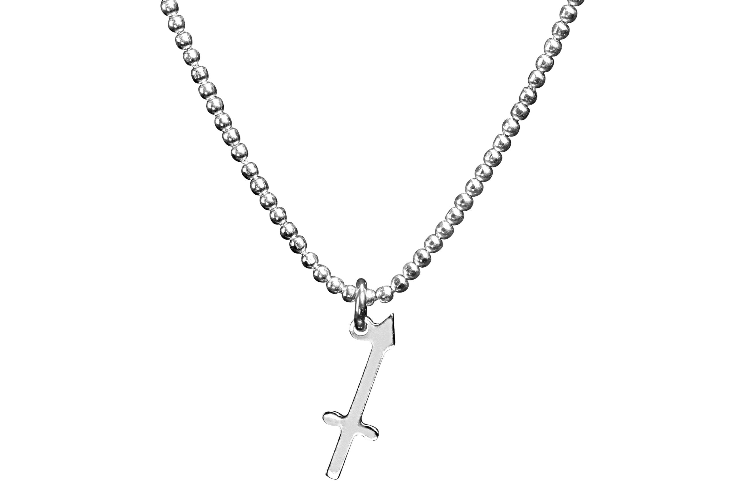 Diamantierte Kugelkette mit Sternzeichen Anhänger Schütze aus Silber.
