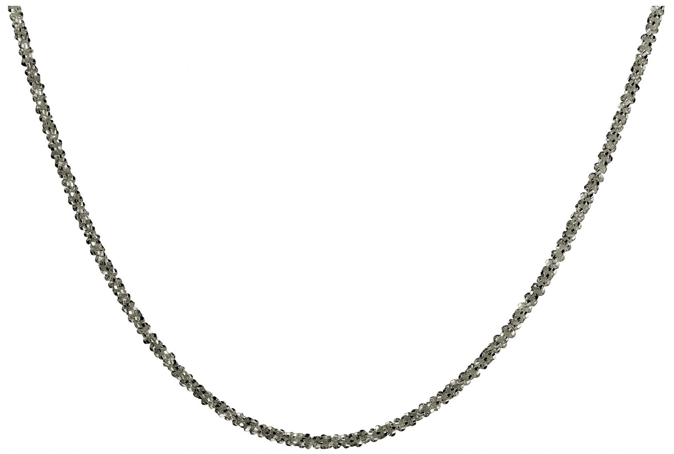 Criss-Cross-Kette aus Silber für Damen mit einem geschmeidigen Geflecht und einer glänzend funkelnden Oberfläche.