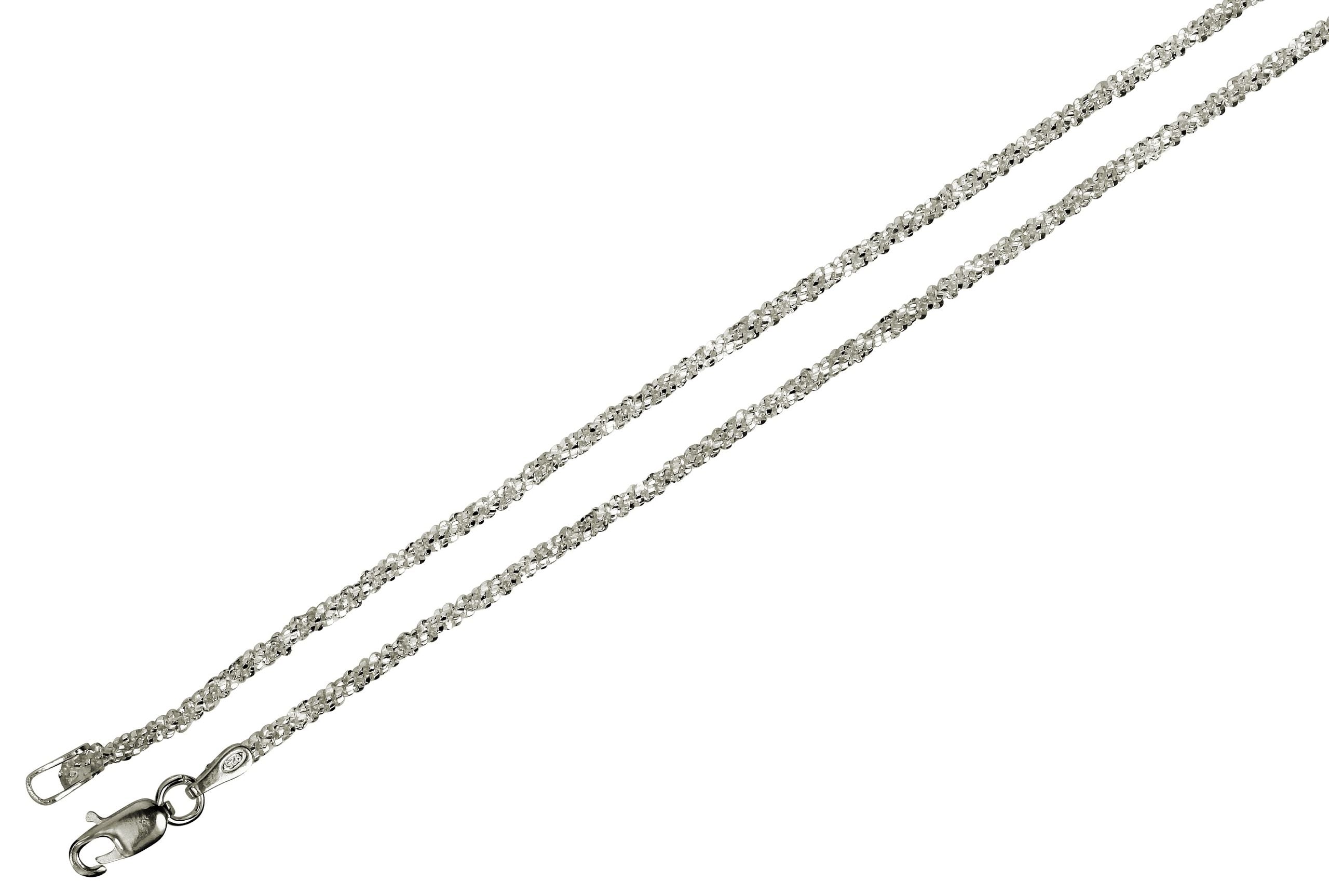 Criss-Cross-Kette aus Silber für Damen mit einem geschmeidigen Geflecht und einer glänzend funkelnden Oberfläche.