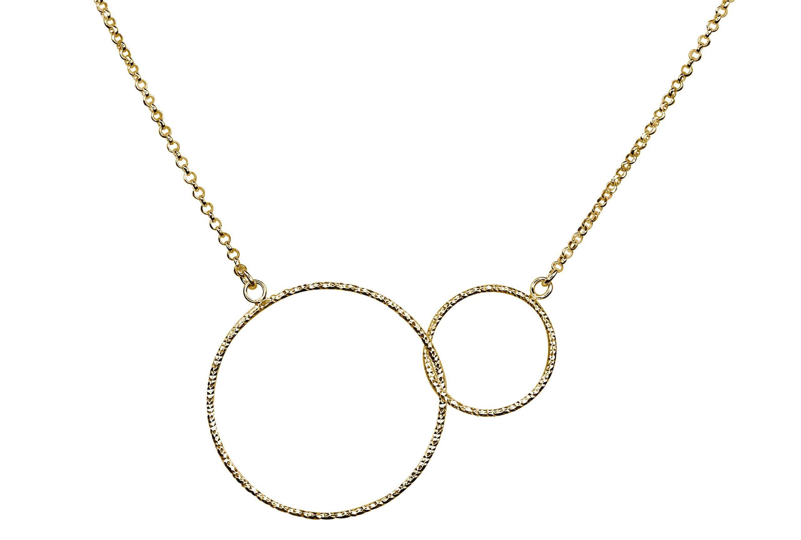 Eine diamantierte Ankerkette aus vergoldetem Silber für Damen mit zwei ineinander greifenden Kreisen.