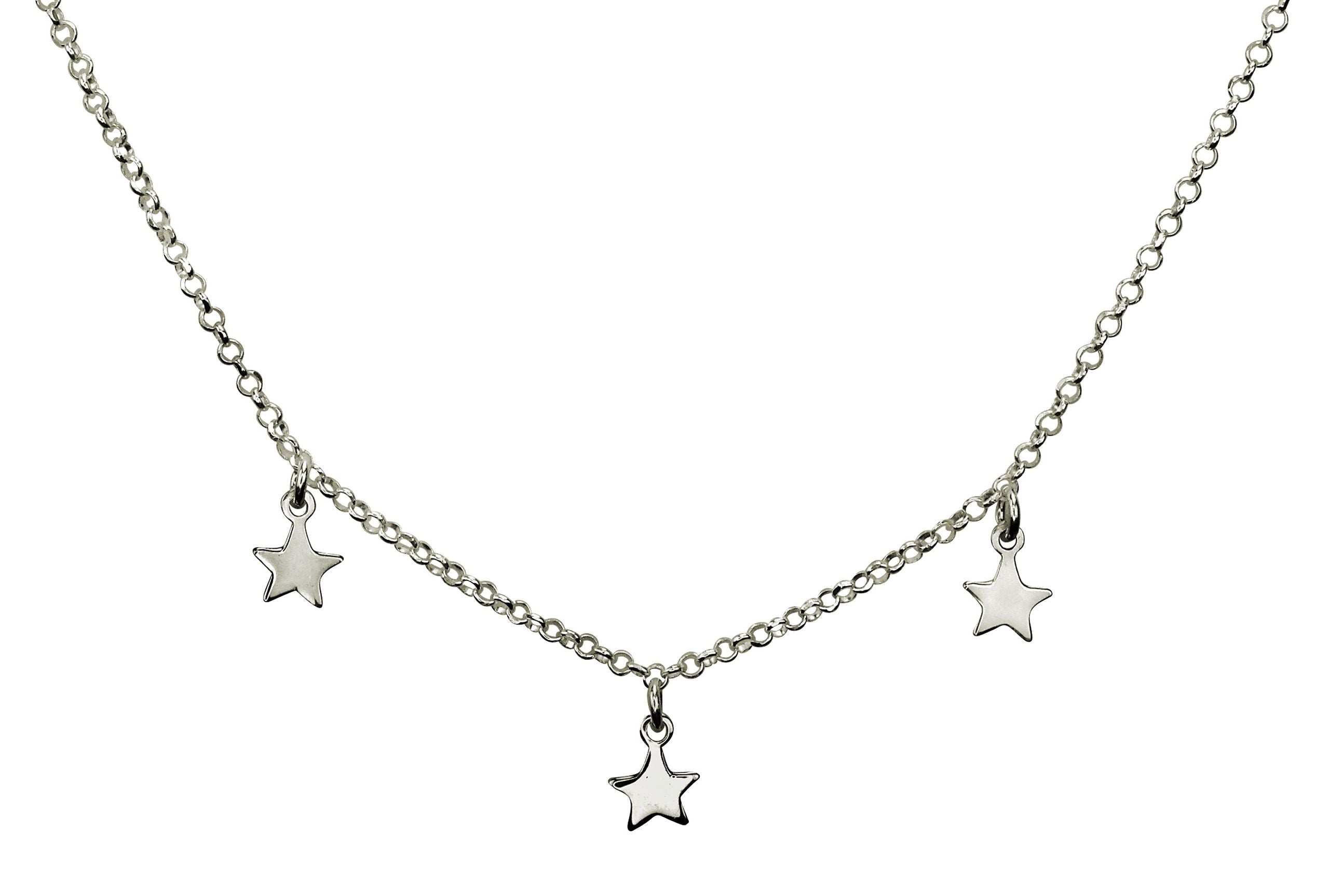 Eine feine Ankerkette aus Silber als Sternenkette mit drei kleinen Sternchen als Anhänger.