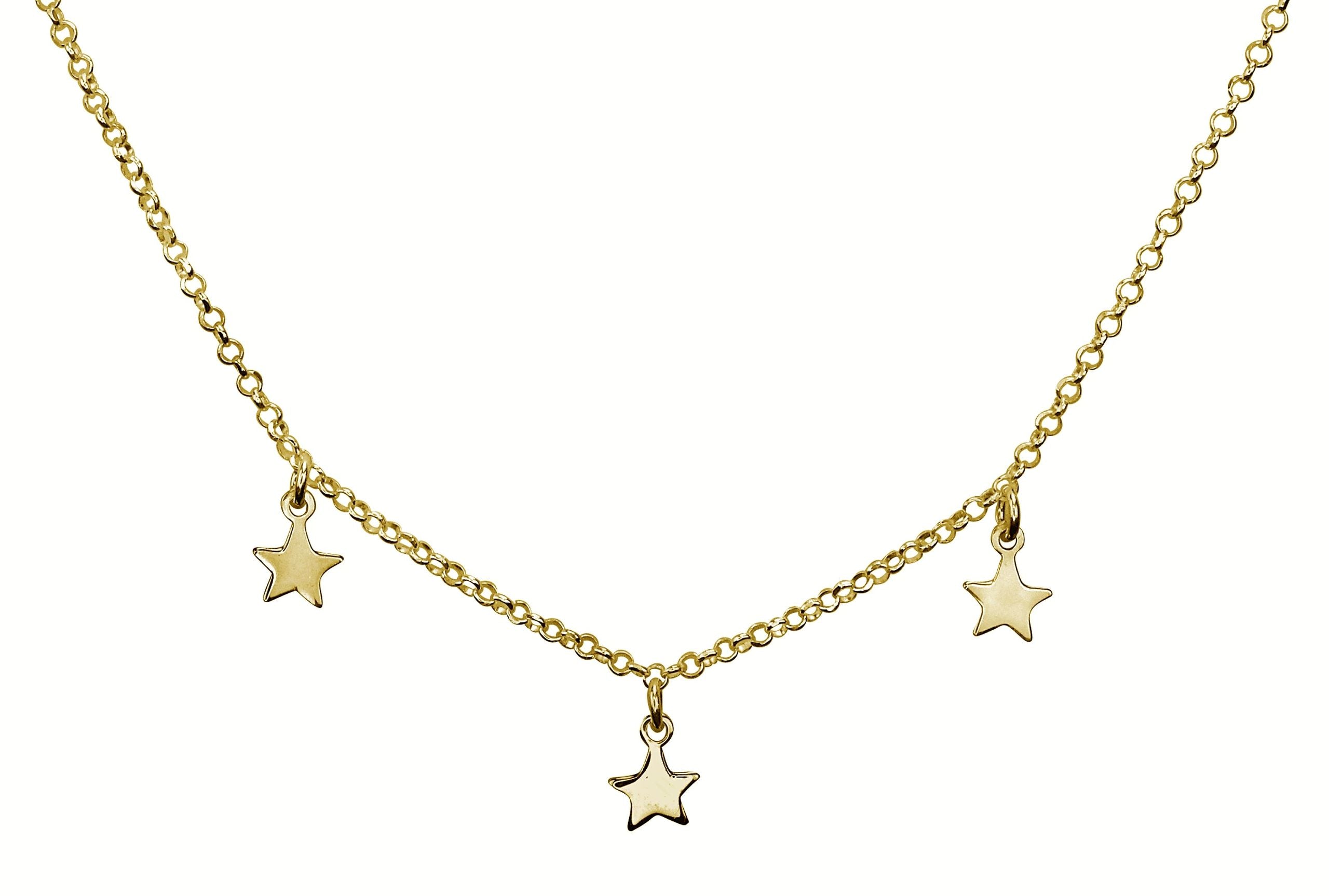 Eine feine Ankerkette aus gold-plattiertem Silber als Sternenkette mit drei kleinen Sternchen als Anhänger.