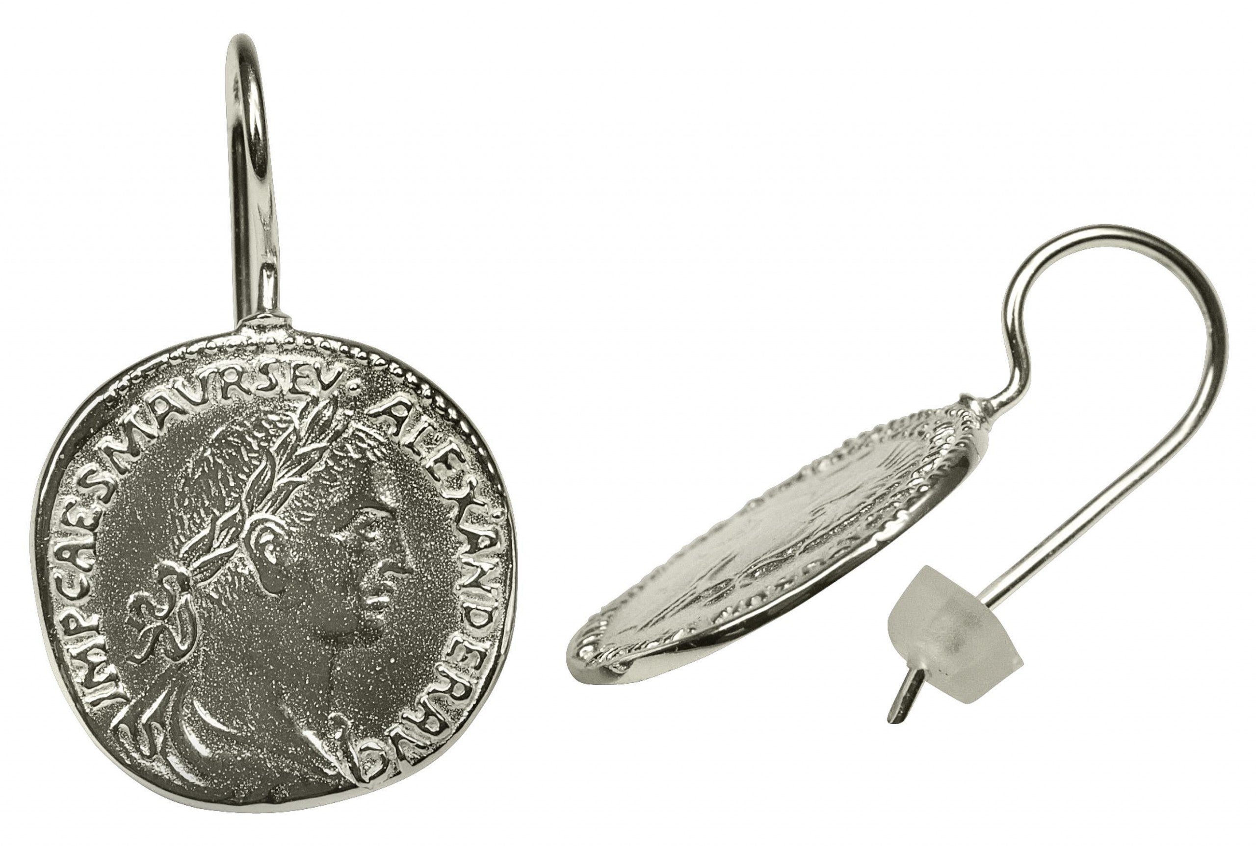 Ohrhänger in Silber mit römischer Prägung und römischem Münzendesign.