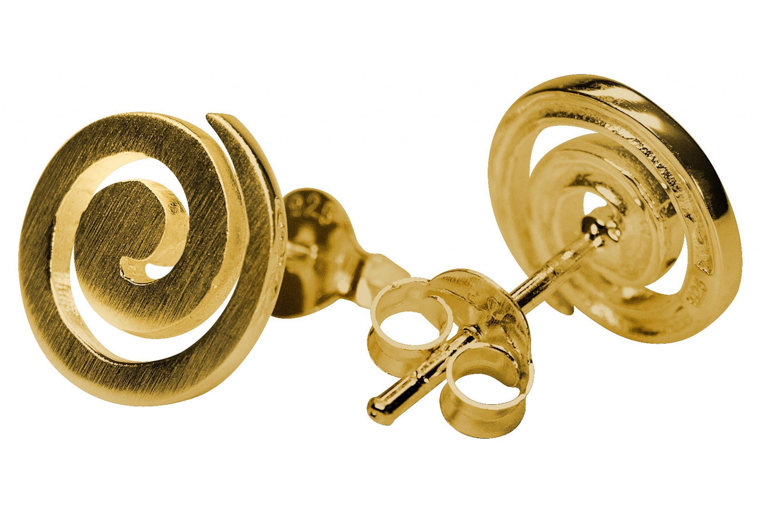 Ein Paar Ohrstecker aus Silber und mit Gold plattiert für Damen in Form einer kleinen Spirale.