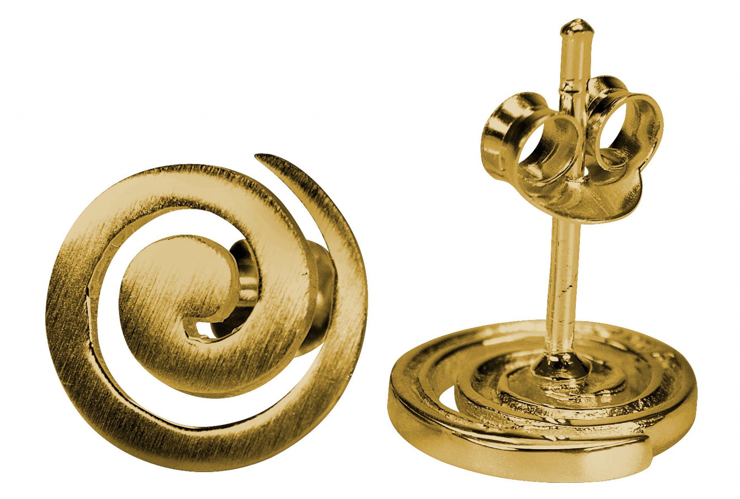 Ein Paar Ohrstecker aus Silber und mit Gold plattiert für Damen in Form einer kleinen Spirale.
