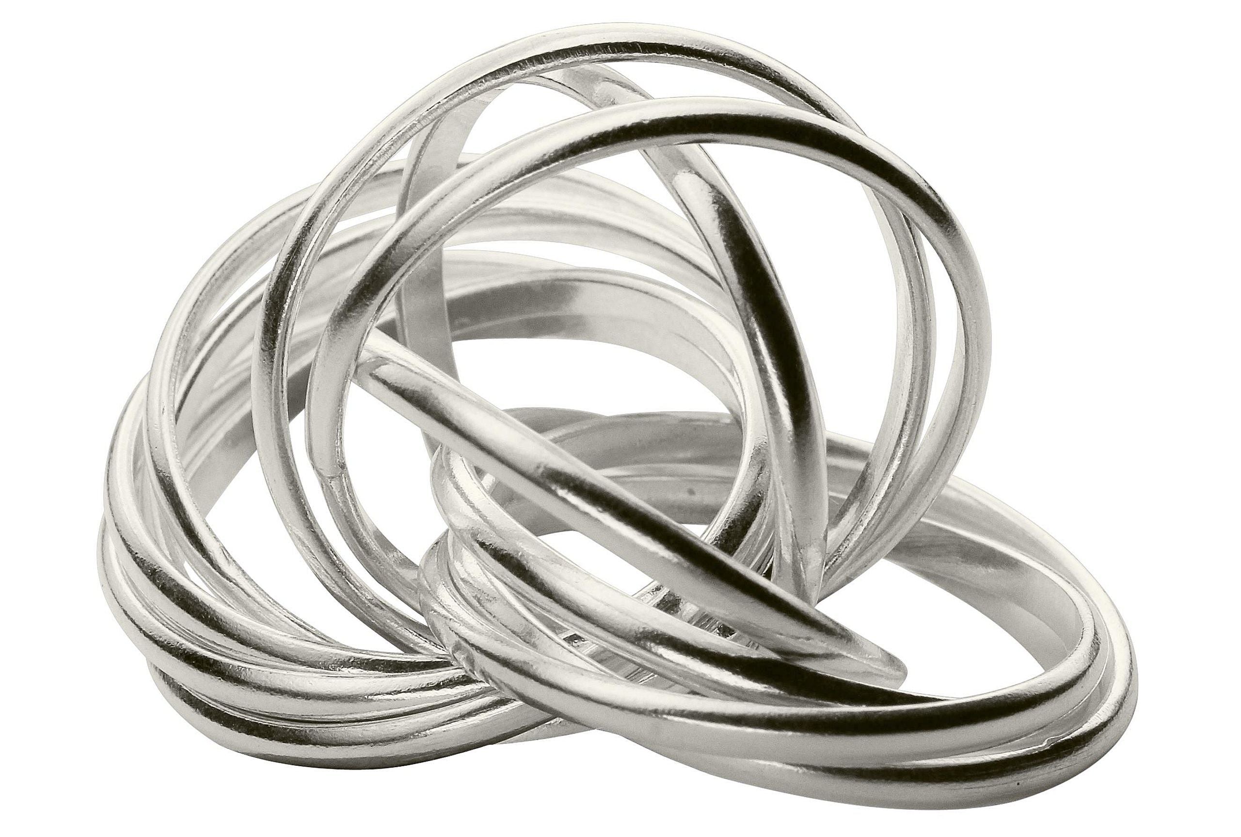 Mehrfachring für Damen aus Silber, bestehend aus zwölf einzelnen kleinen Ringen mit glänzender Oberfläche.