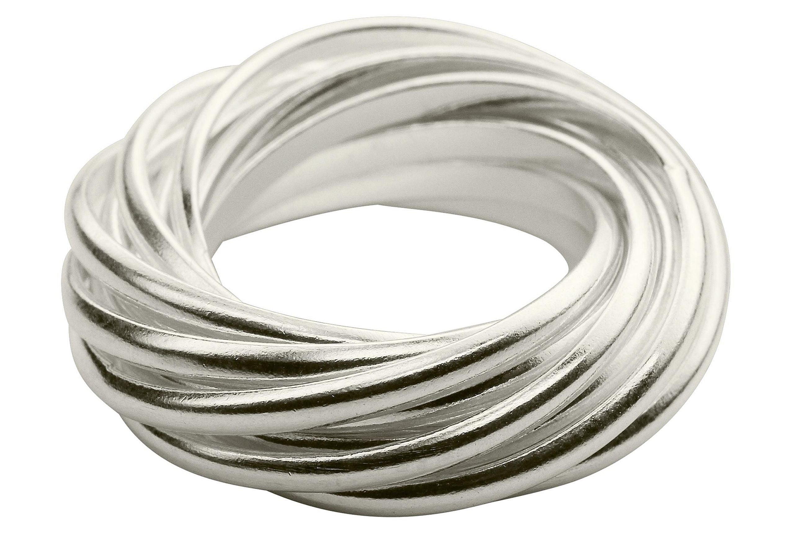 Mehrfachring für Damen aus Silber in den Größen 64 bis 70, bestehend aus zwölf einzelnen kleinen Ringen mit glänzender Oberfläche.