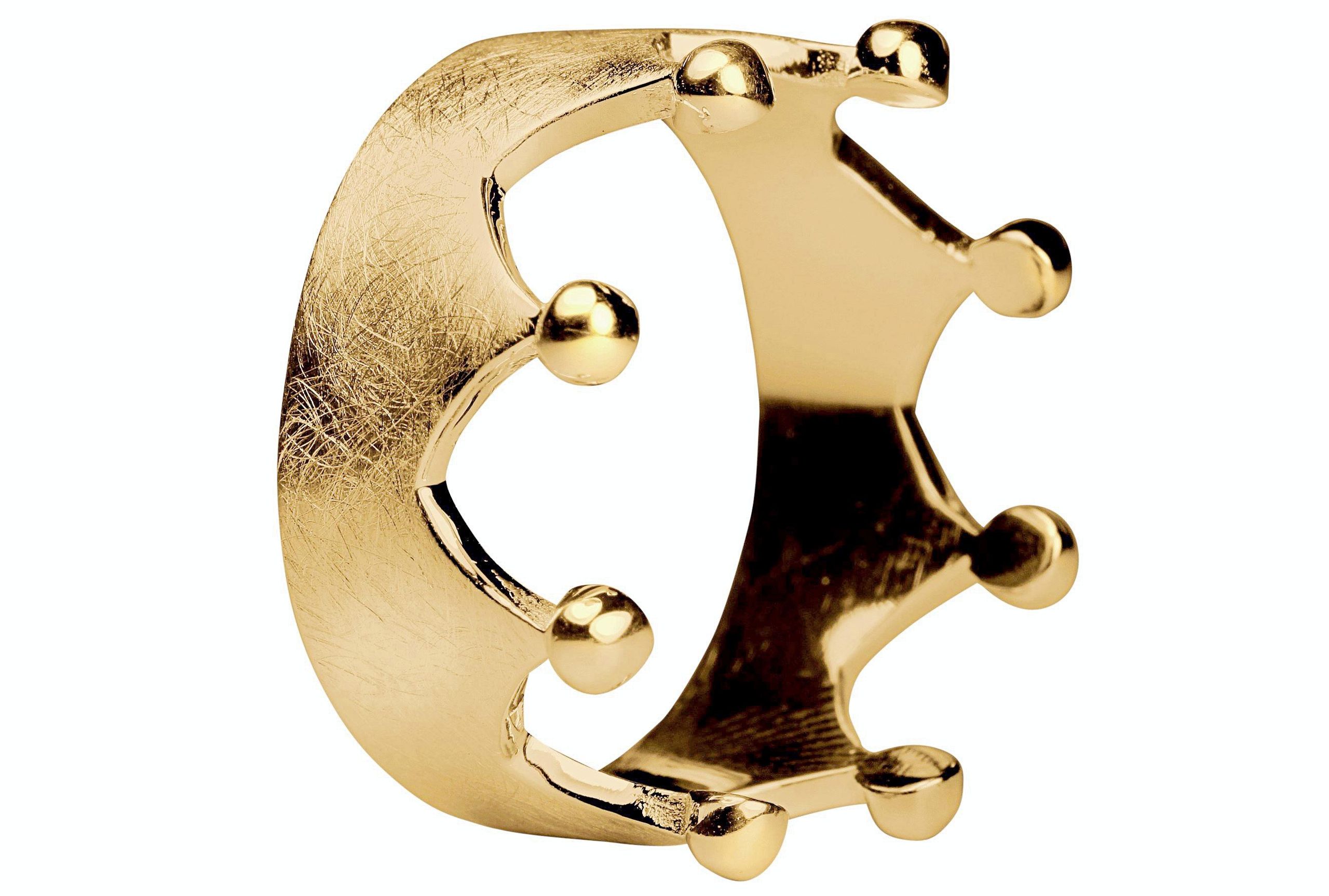 Ein Kronenring in den Größen 64 bis 70 mit acht Zacken und acht Kügelchen an der Spitze, gefertigt aus Silber und mit Gold plattiert.