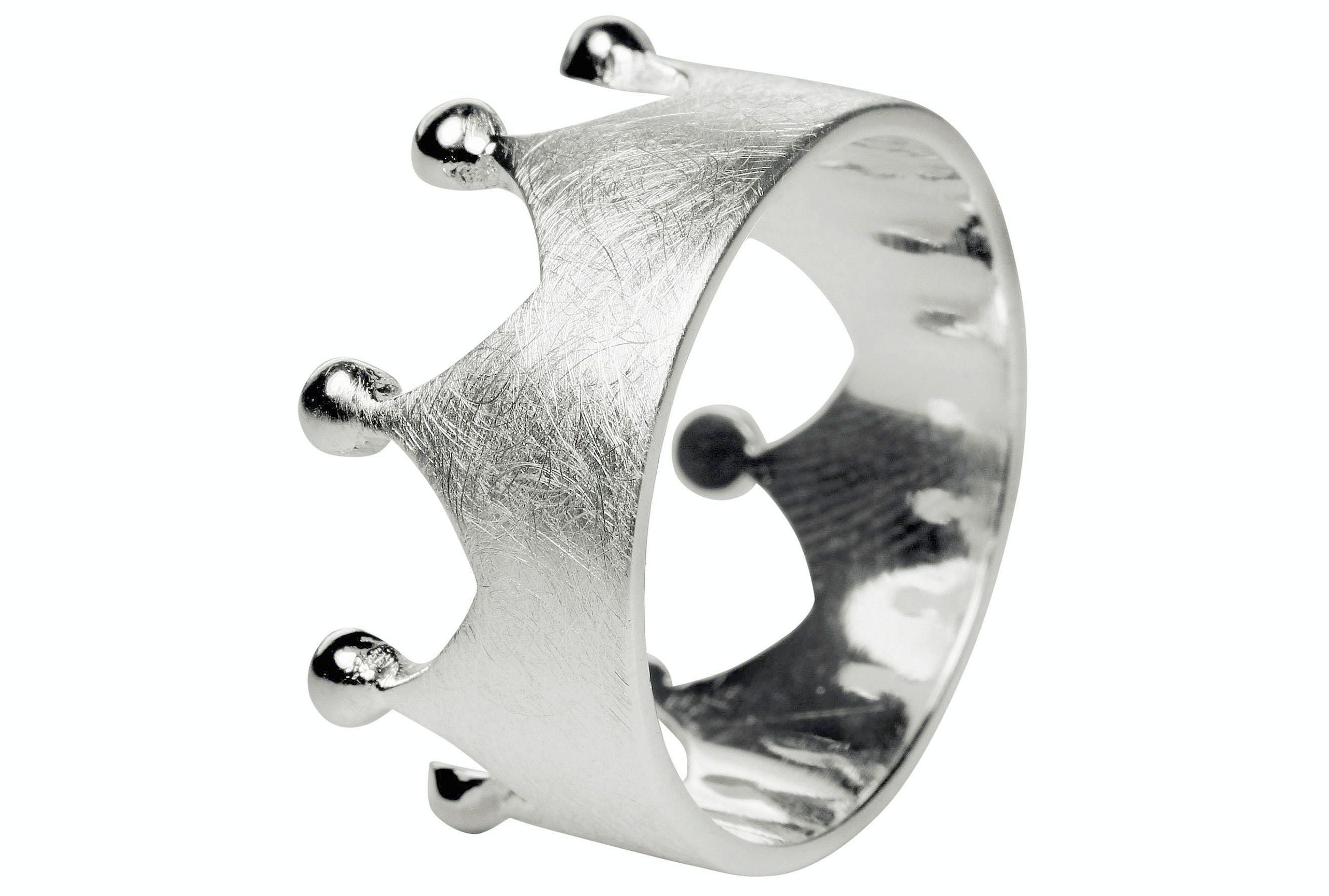 Silberner Ring im Kronendesign mit acht Zacken in den Größen 64 bis 70. Der Ring ist innen glänzend und außen gebürstet. 